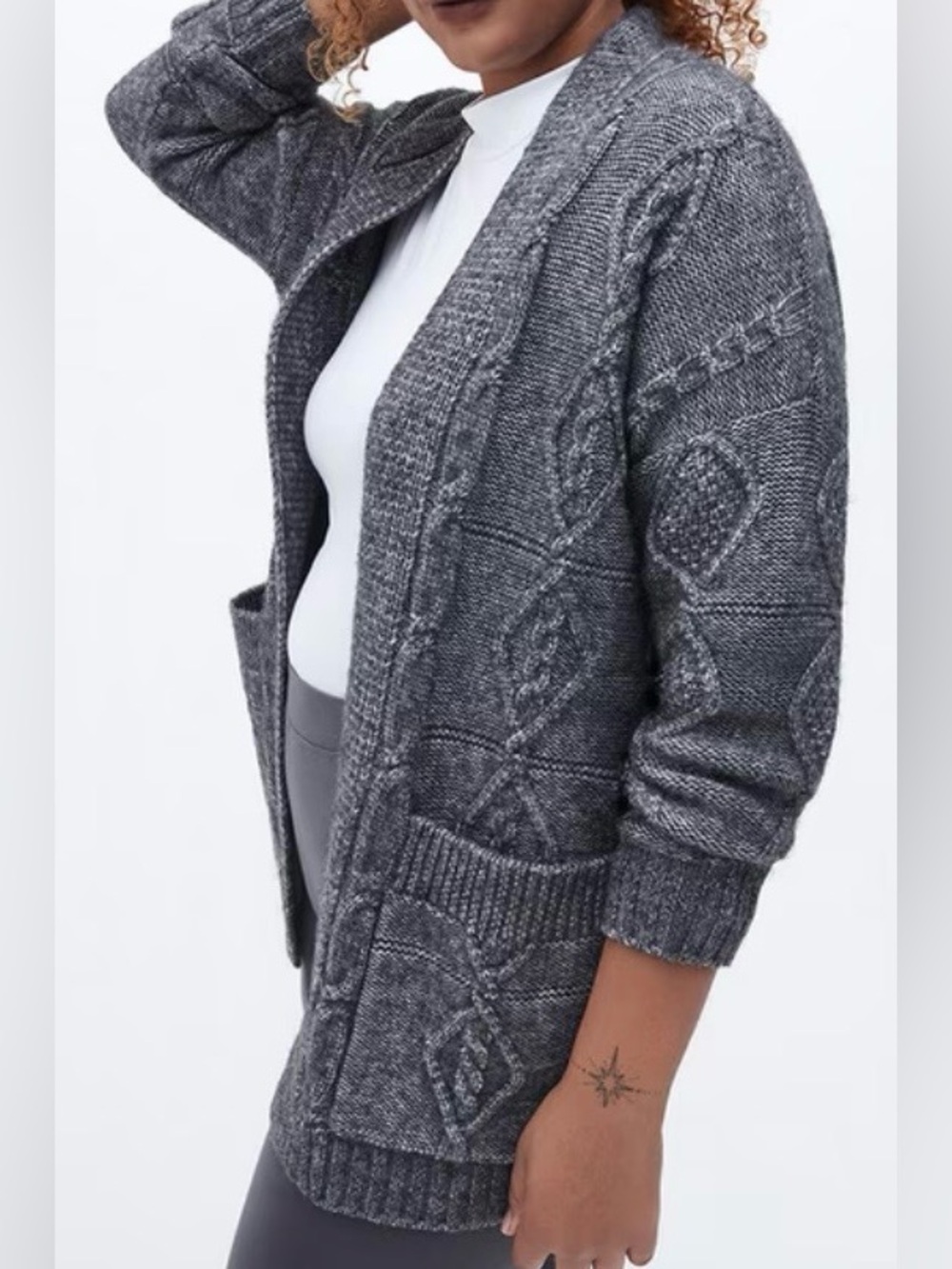 NWT: Primark Gray Open Front Cable Knit Cardigan Sweater L